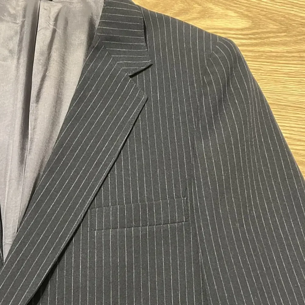 VINTAGE Levi Men’s Black Pinstripe Jacket Blazer Action Suit Size 46R (A17)